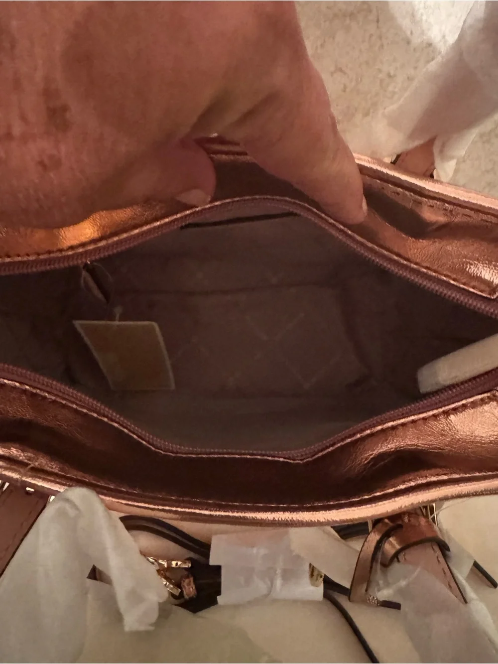 Michael Kors Metallic PrimRose Gold Leather Satchel with MK Charm